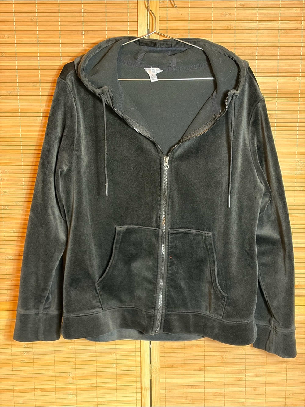 Women’s Black Velour Full-Zip Hoodie Jacket XL Oversized